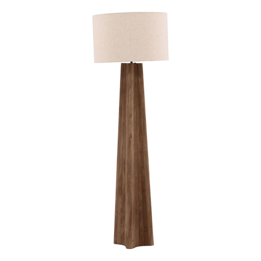 Light Brown and Beige Mango Wood and Cotton Linen Shade Lamp 19.5 in Wide
