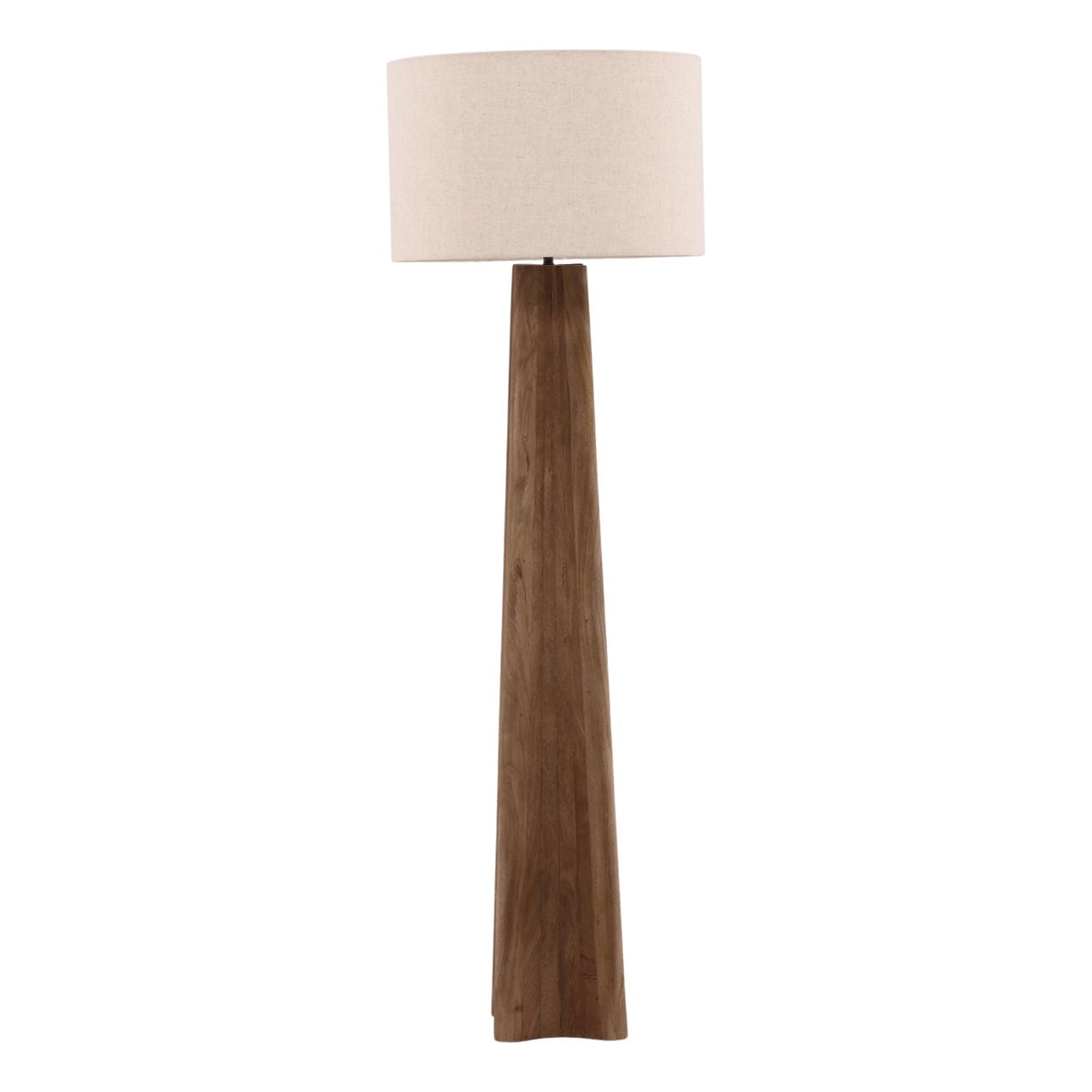 Light Brown and Beige Mango Wood and Cotton Linen Shade Lamp 19.5 in Wide