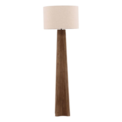 Light Brown and Beige Mango Wood and Cotton Linen Shade Lamp 19.5 in Wide