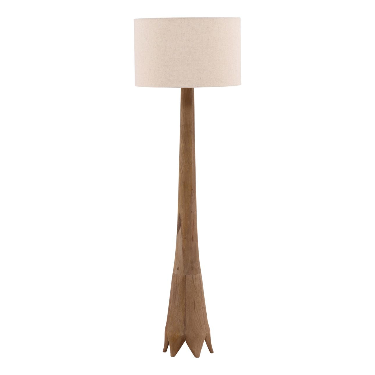 Light Brown and Beige Mango Wood and Cotton Linen Shade Lamp 20 in Wide