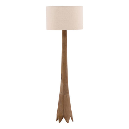 Light Brown and Beige Mango Wood and Cotton Linen Shade Lamp 20 in Wide