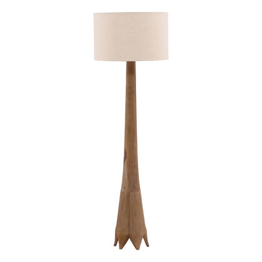 Light Brown and Beige Mango Wood and Cotton Linen Shade Lamp 20 in Wide