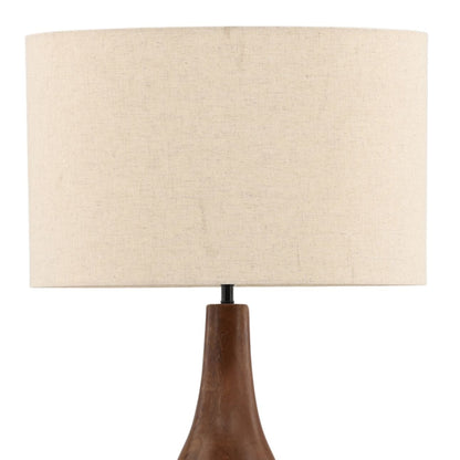 Brown and Cream Shade Mango Wood and Cotton Linen Shade Lamp 20 in Wide