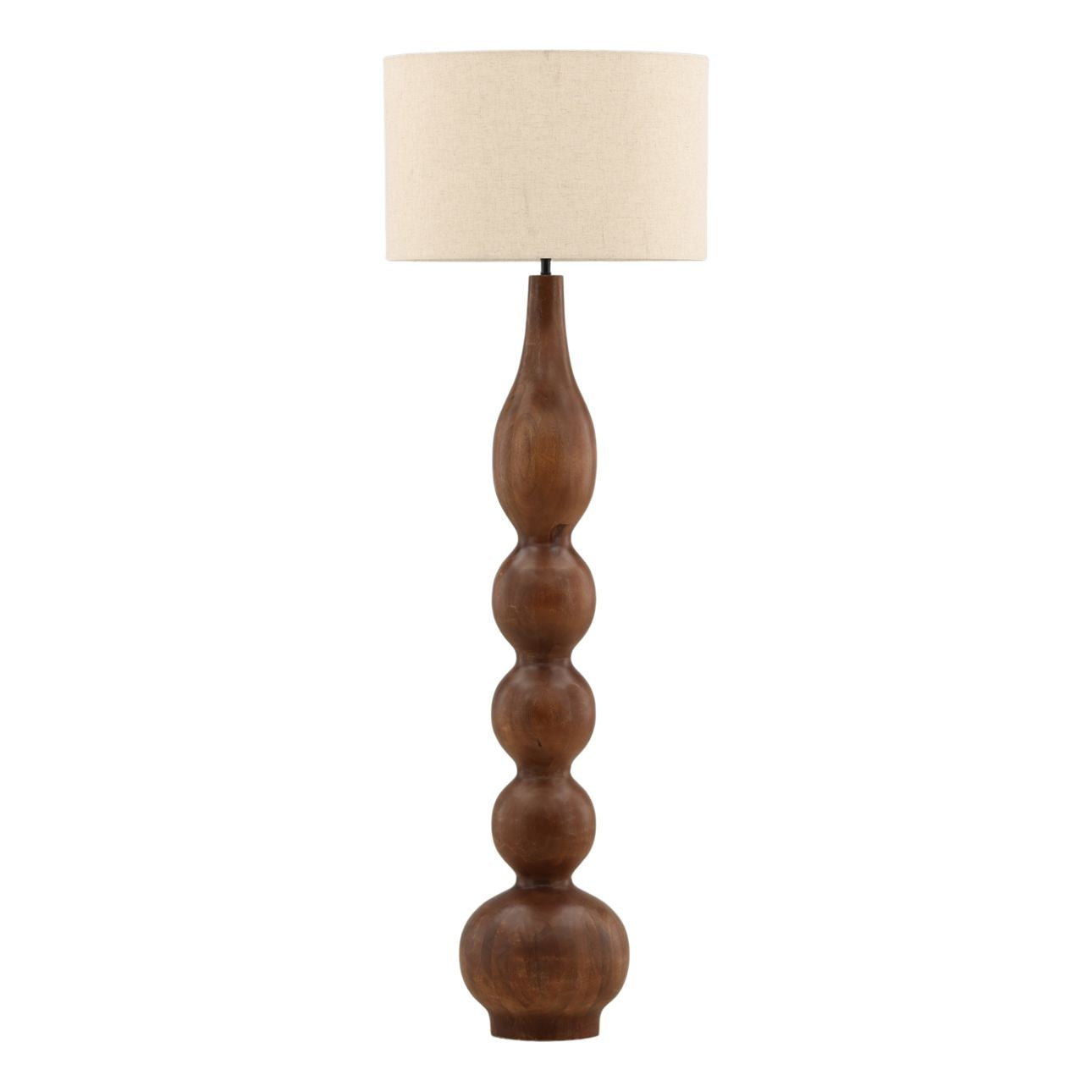 Brown and Cream Shade Mango Wood and Cotton Linen Shade Lamp 20 in Wide