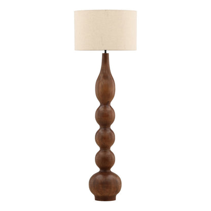 Brown and Cream Shade Mango Wood and Cotton Linen Shade Lamp 20 in Wide
