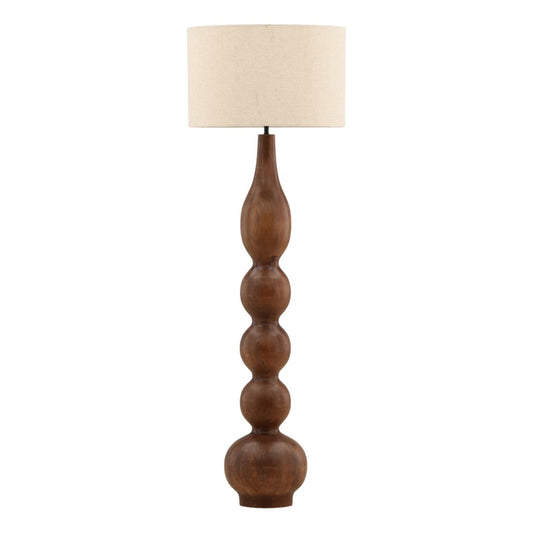 Brown and Cream Shade Mango Wood and Cotton Linen Shade Lamp 20 in Wide