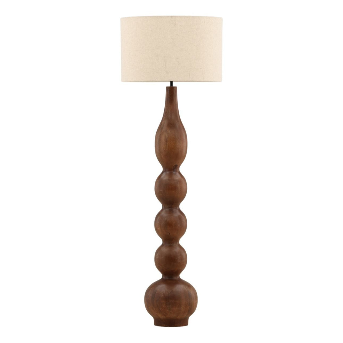 Modern Mango Wood and Cotton Linen Shade Floor Lamp