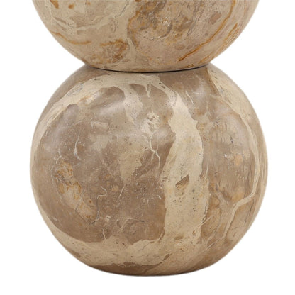 Natural Stone, Cream Shade, and Antique Brass Metal Panther Marble and Raw Silk Shade Table 14 in Wide