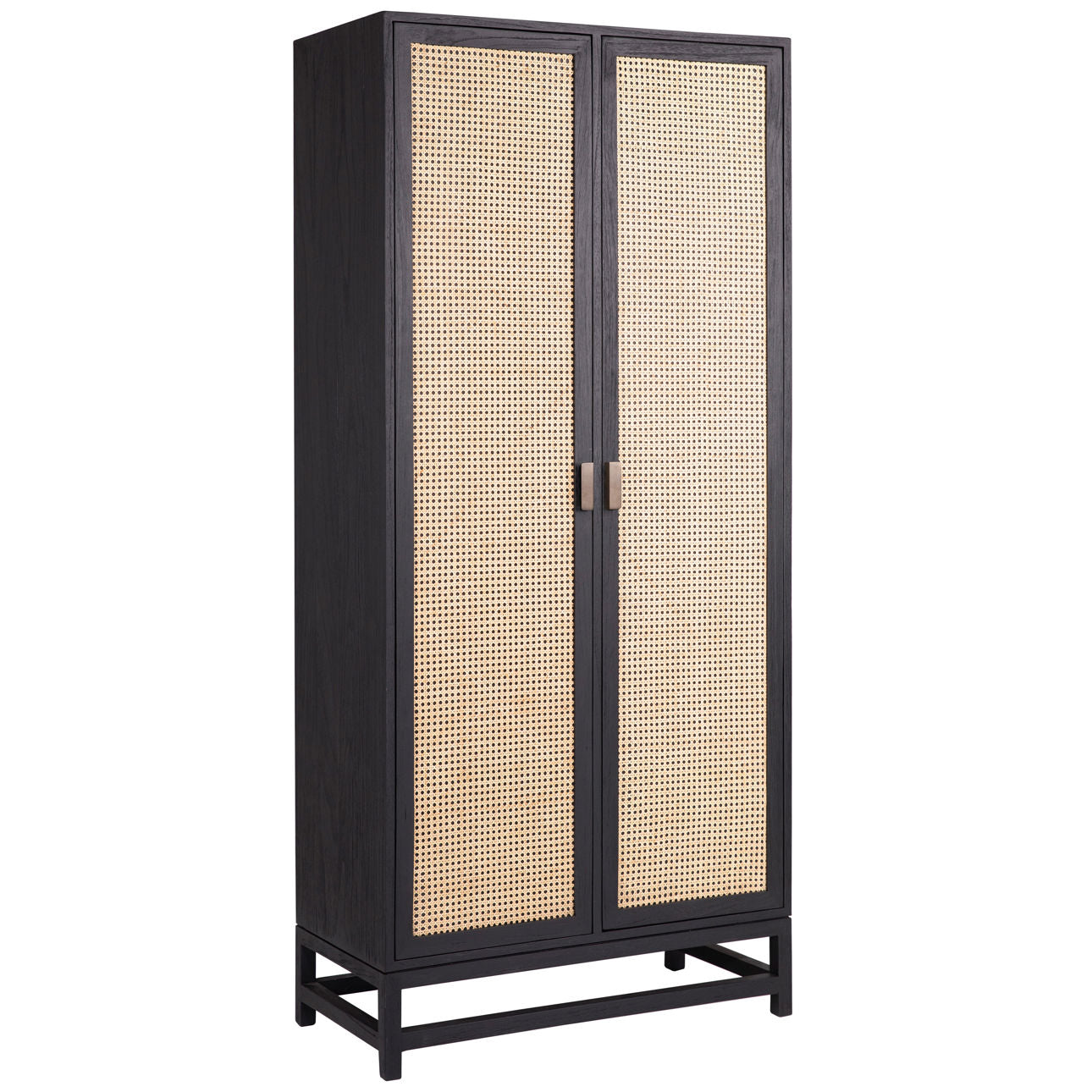 Antique Black Frame with Natural Rattan Door Panels Exotic Wood and Rattan Cabinet 36 in Wide