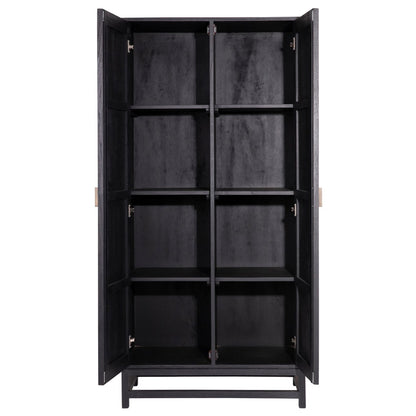 Antique Black Frame with Natural Rattan Door Panels Exotic Wood and Rattan Cabinet 36 in Wide