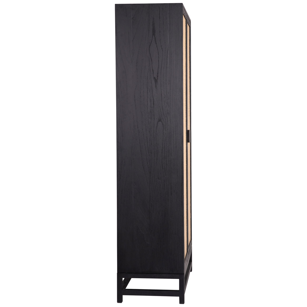 Antique Black Frame with Natural Rattan Door Panels Exotic Wood and Rattan Cabinet 36 in Wide