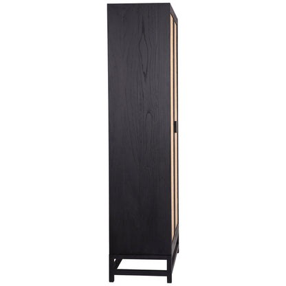 Antique Black Frame with Natural Rattan Door Panels Exotic Wood and Rattan Cabinet 36 in Wide