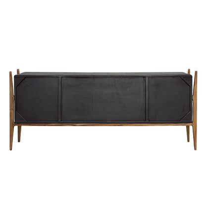 Black and Natural Finish Mixed Exotic and Teak Wood Sideboard 69.5 in Wide