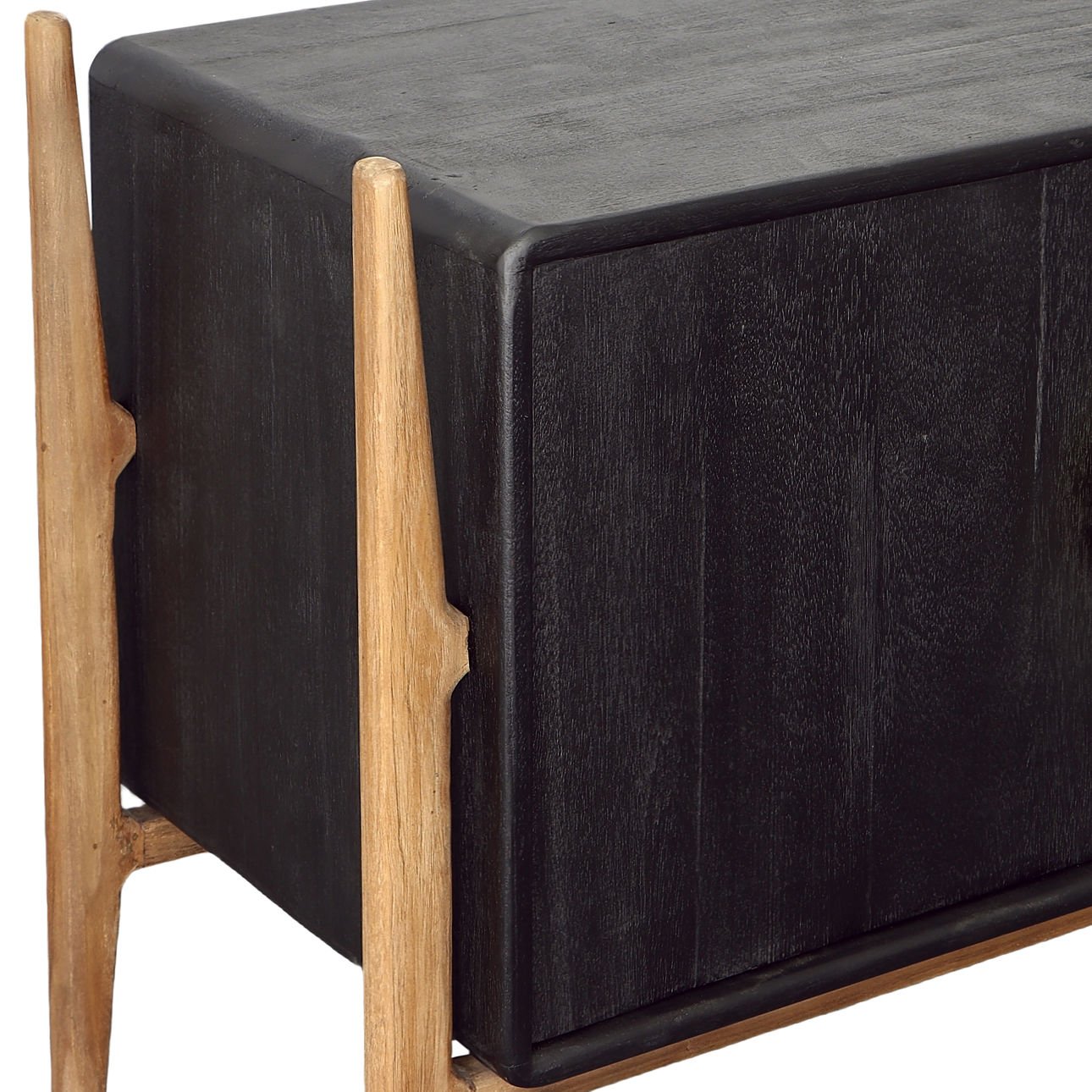 Black and Natural Finish Mixed Exotic and Teak Wood Sideboard 69.5 in Wide