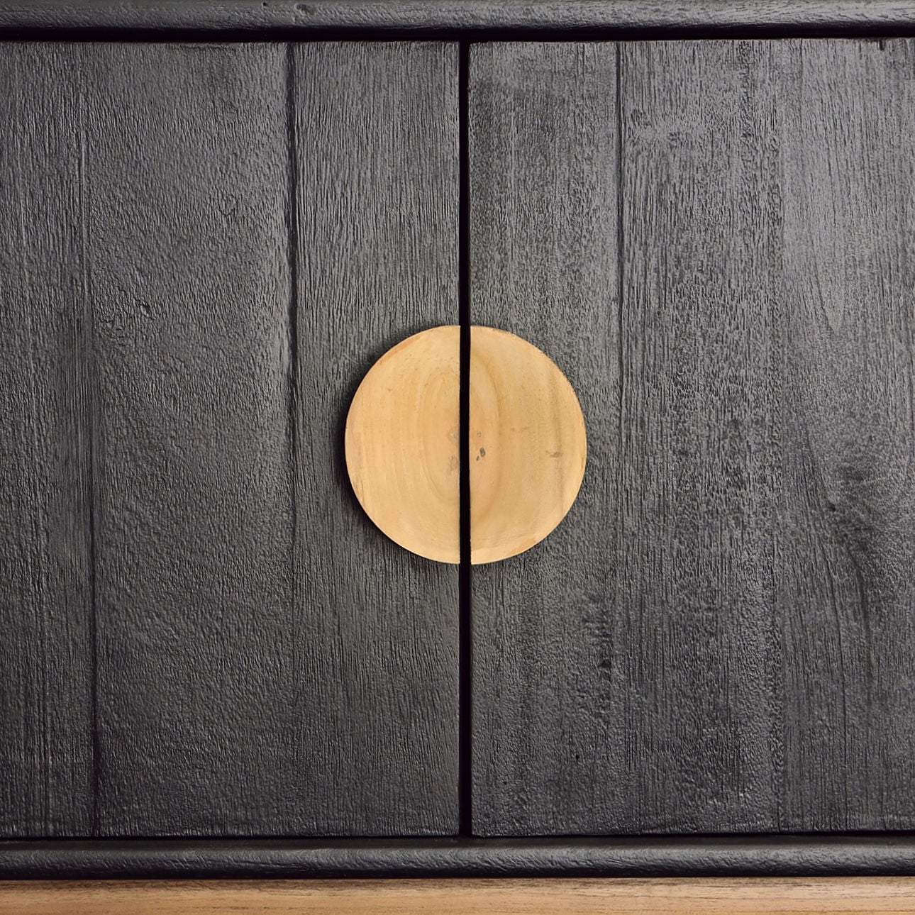 Black and Natural Finish Mixed Exotic and Teak Wood Sideboard 69.5 in Wide