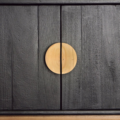 Black and Natural Finish Mixed Exotic and Teak Wood Sideboard 69.5 in Wide