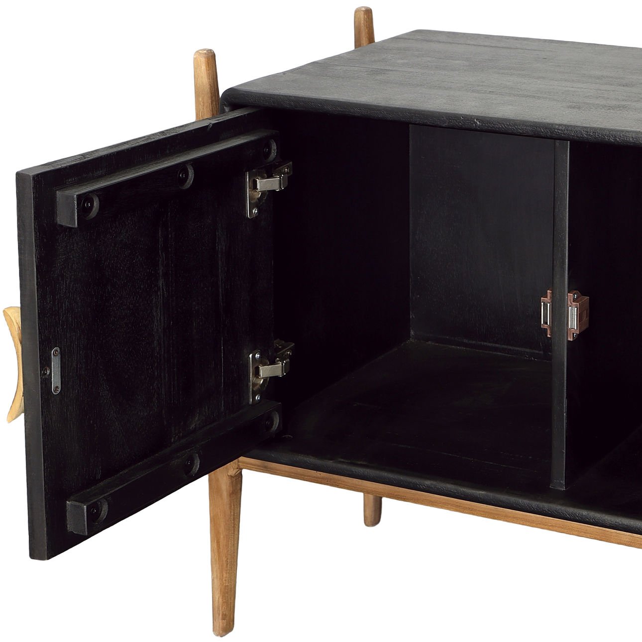 Black and Natural Finish Mixed Exotic and Teak Wood Sideboard 69.5 in Wide
