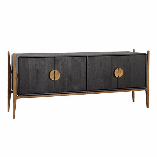 Black and Natural Finish Mixed Exotic and Teak Wood Sideboard 69.5 in Wide