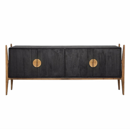 Black and Natural Finish Mixed Exotic and Teak Wood Sideboard 69.5 in Wide