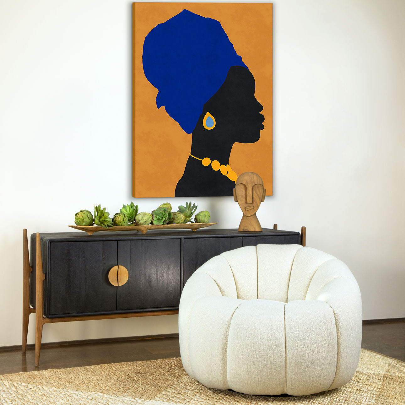 Black and Natural Finish Mixed Exotic and Teak Wood Sideboard 69.5 in Wide