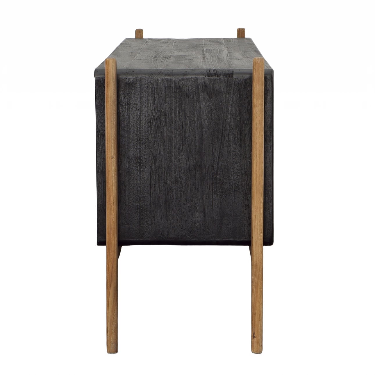 Black and Natural Finish Mixed Exotic and Teak Wood Sideboard 69.5 in Wide