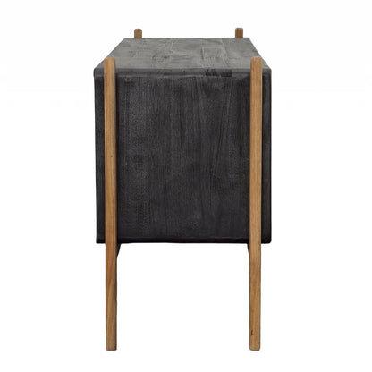 Black and Natural Finish Mixed Exotic and Teak Wood Sideboard 69.5 in Wide