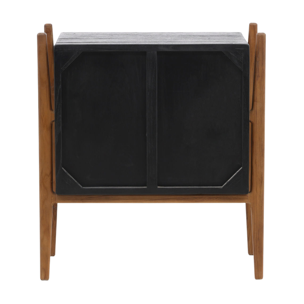 Black and Natural Mindi Wood and Teak Wood Nightstand 26.5 in Wide