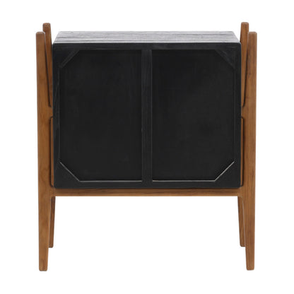 Black and Natural Mindi Wood and Teak Wood Nightstand 26.5 in Wide