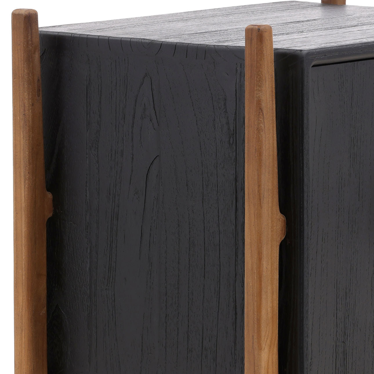 Black and Natural Mindi Wood and Teak Wood Nightstand 26.5 in Wide