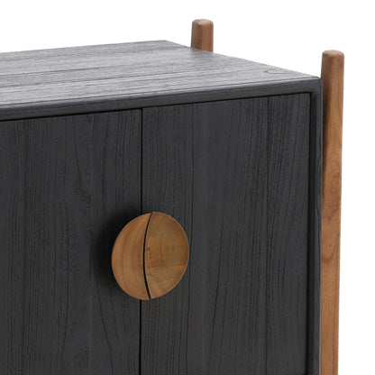 Black and Natural Mindi Wood and Teak Wood Nightstand 26.5 in Wide