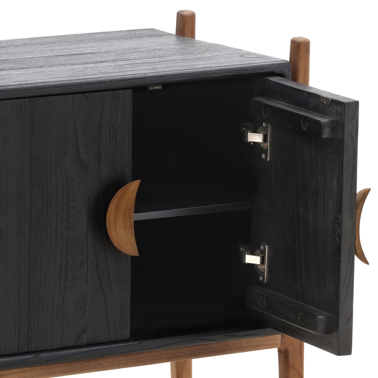 Black and Natural Mindi Wood and Teak Wood Nightstand 26.5 in Wide