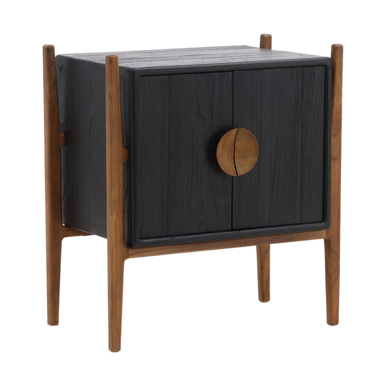 Black and Natural Mindi Wood and Teak Wood Nightstand 26.5 in Wide