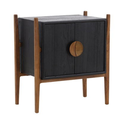 Black and Natural Mindi Wood and Teak Wood Nightstand 26.5 in Wide