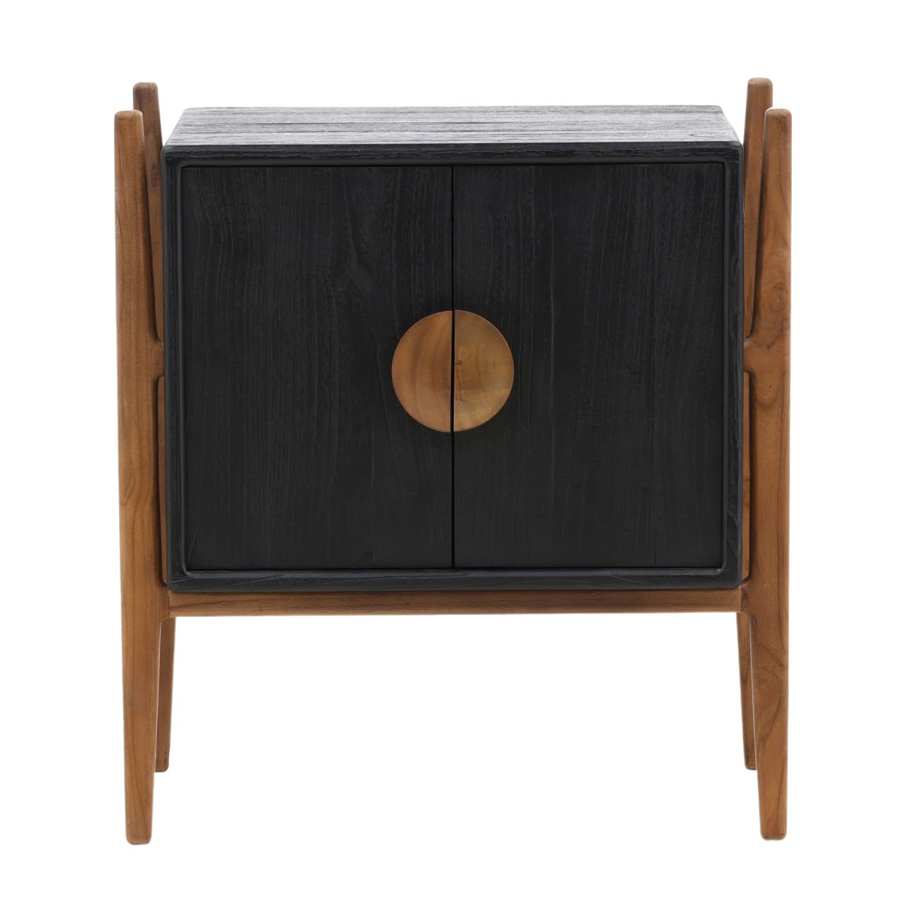 Black and Natural Mindi Wood and Teak Wood Nightstand 26.5 in Wide