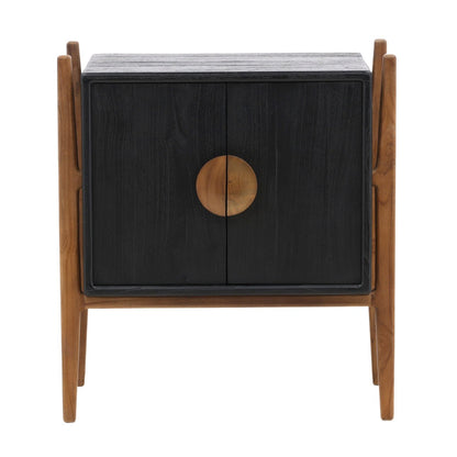 Black and Natural Mindi Wood and Teak Wood Nightstand 26.5 in Wide