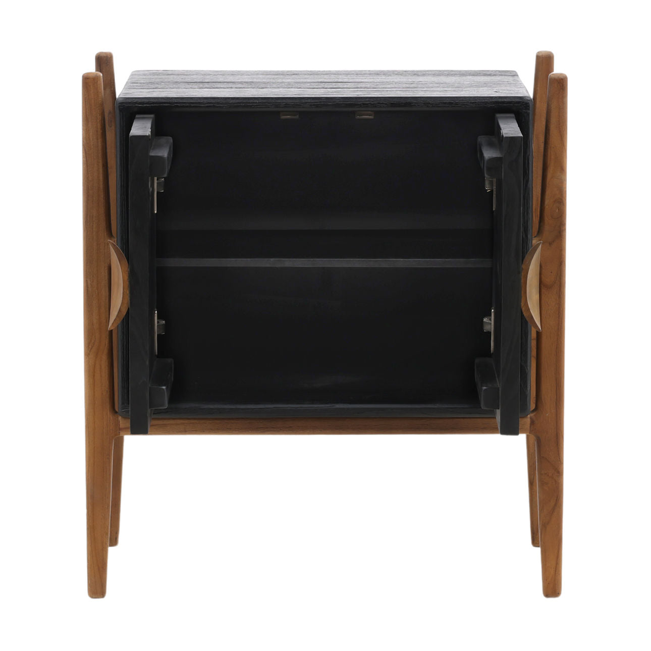 Black and Natural Mindi Wood and Teak Wood Nightstand 26.5 in Wide