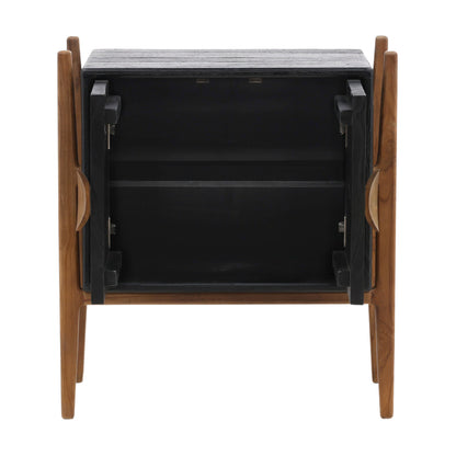 Black and Natural Mindi Wood and Teak Wood Nightstand 26.5 in Wide