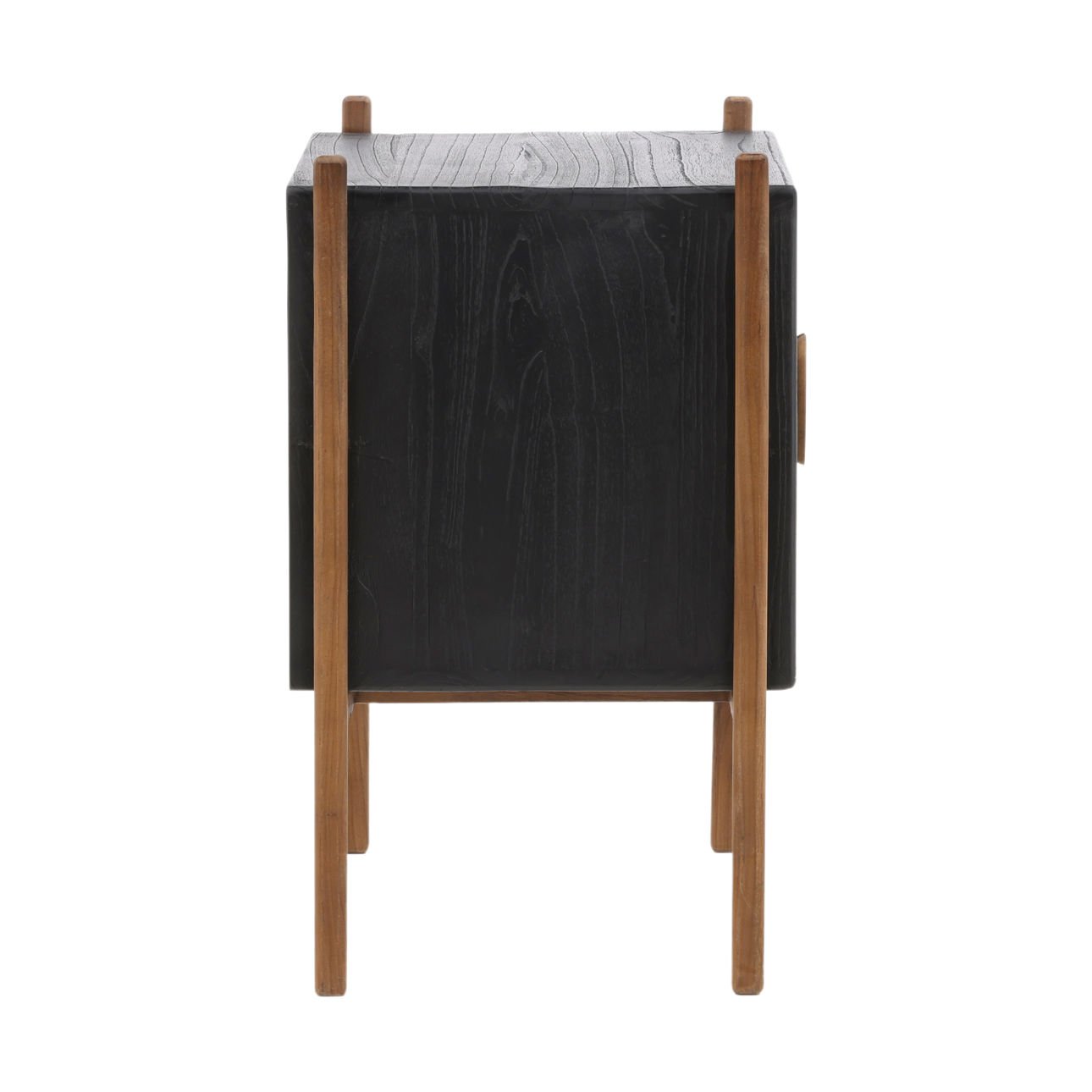 Black and Natural Mindi Wood and Teak Wood Nightstand 26.5 in Wide