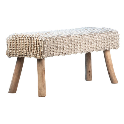 Natural Finish Handwoven Wool and Eucalyptus Wood Legs Bench 48 in Wide