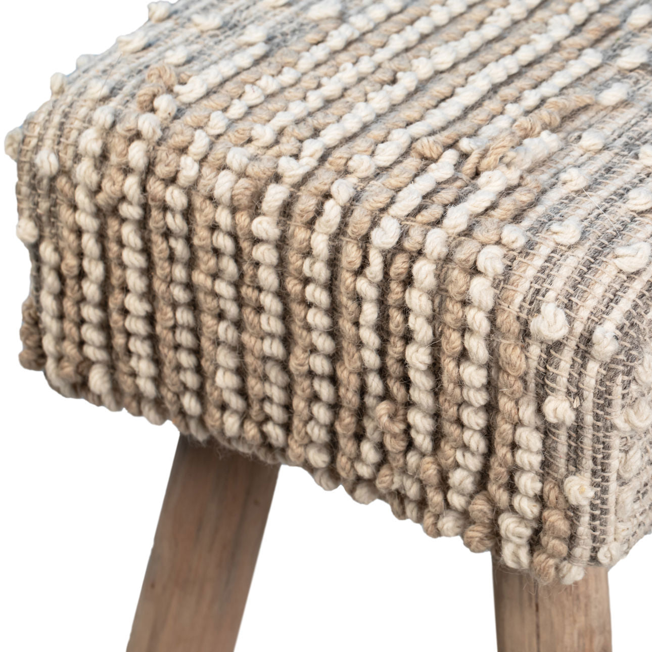 Natural Finish Handwoven Wool and Eucalyptus Wood Legs Bench 48 in Wide