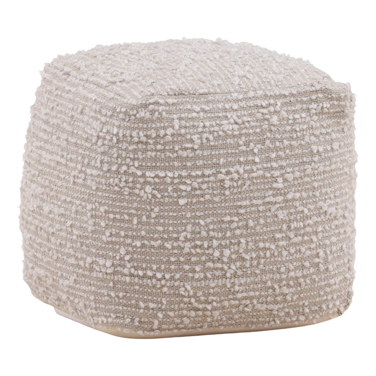 Natural Tones Handwoven Poly Yarn Pouf 16 in Wide