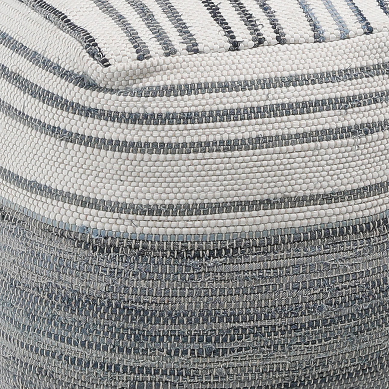 Denim Blue and White Cotton Chindi and Denim Pouf 16 in Wide