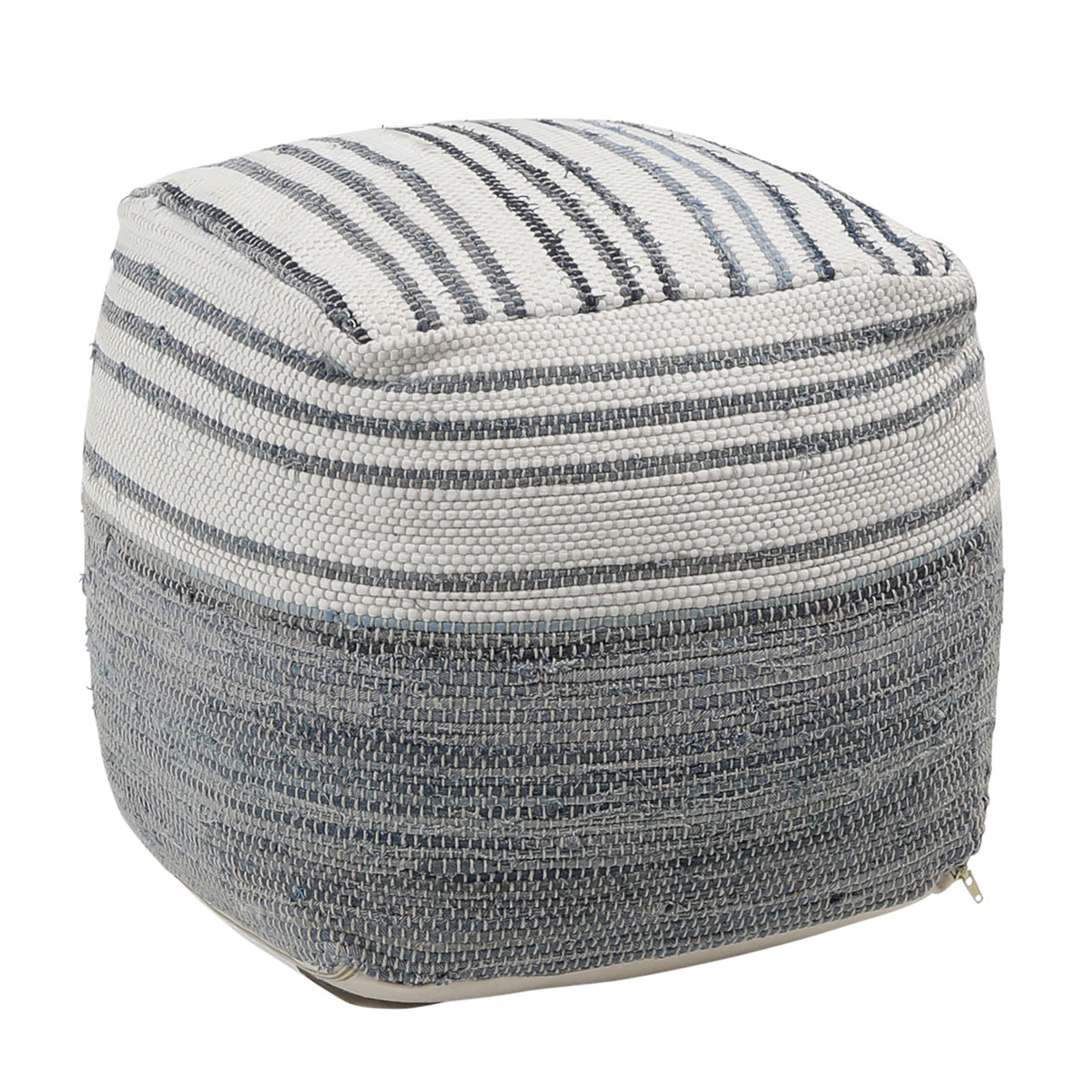 Denim Blue and White Cotton Chindi and Denim Pouf 16 in Wide
