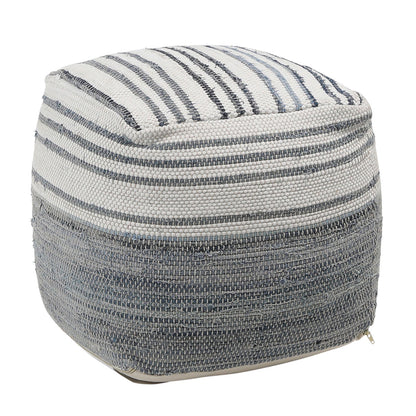 Denim Blue and White Cotton Chindi and Denim Pouf 16 in Wide