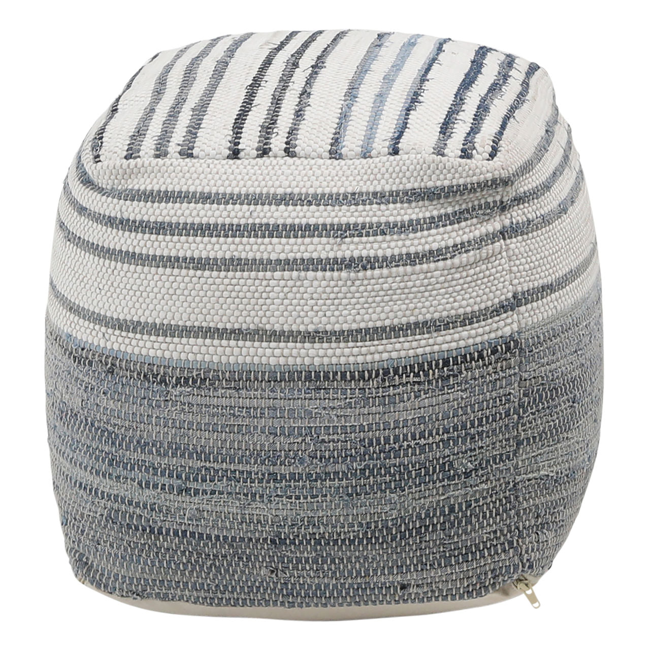 Denim Blue and White Cotton Chindi and Denim Pouf 16 in Wide