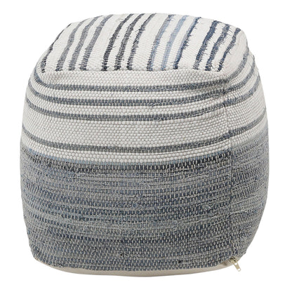 Denim Blue and White Cotton Chindi and Denim Pouf 16 in Wide
