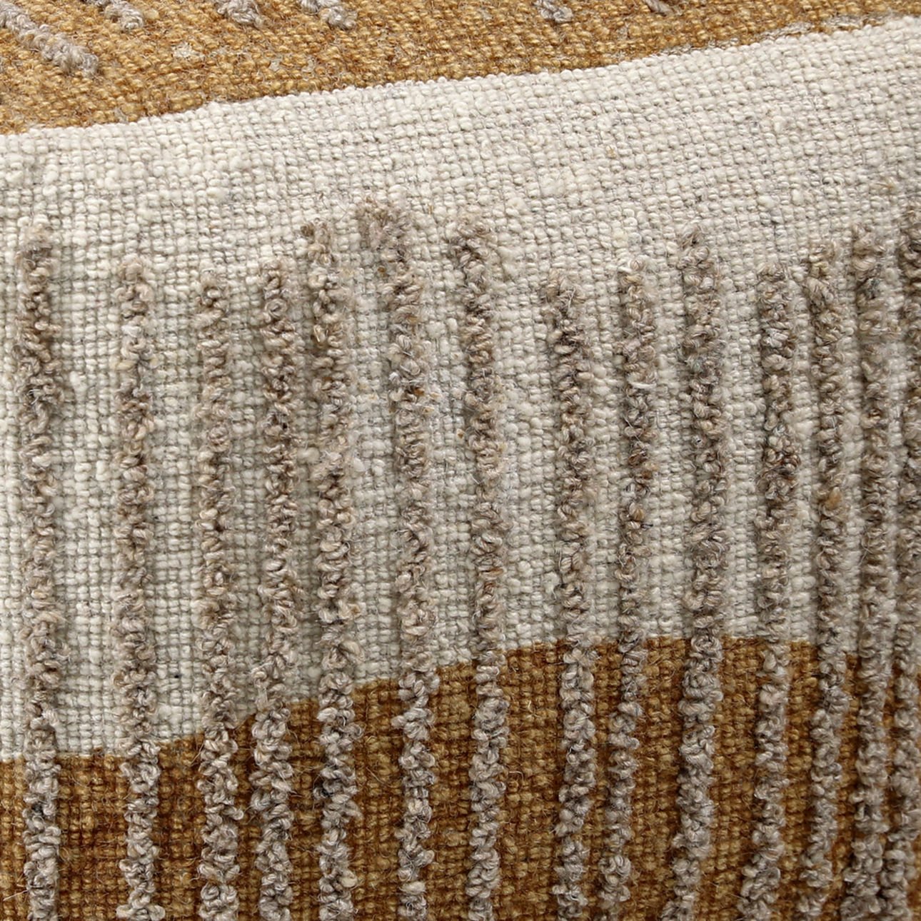 Dark Mustard and Beige Handwoven Wool and Cotton Pouf 16 in Wide