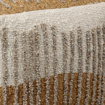 Dark Mustard and Beige Handwoven Wool and Cotton Pouf 16 in Wide