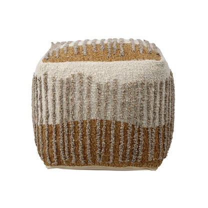 Dark Mustard and Beige Handwoven Wool and Cotton Pouf 16 in Wide
