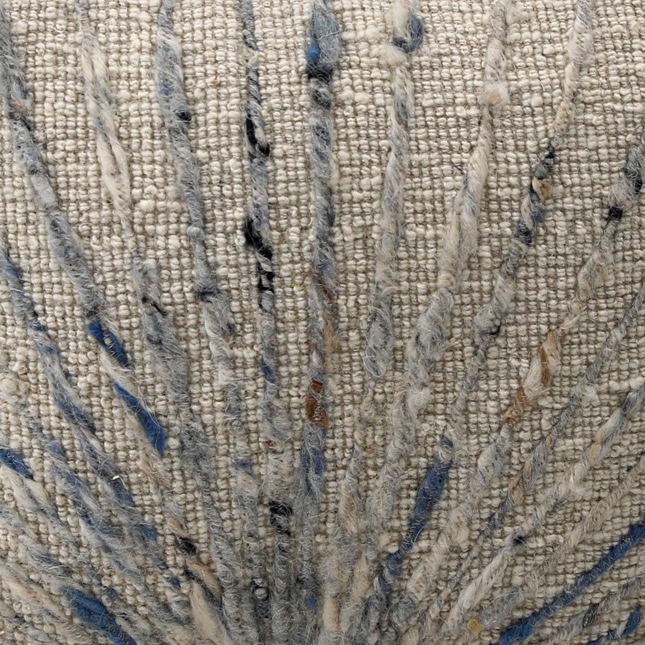 Ivory and Blue Accents Handwoven Wool and Cotton Pouf 16 in Wide